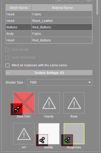 Sharing Identical Textures in Materials by Linkage Feature