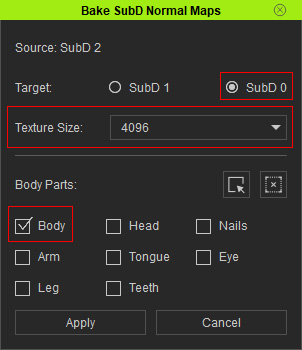 Baking SkinGen Normal to Lower Level Model