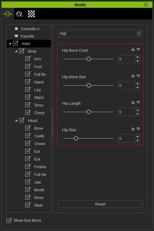 Search Function in Modify Panel