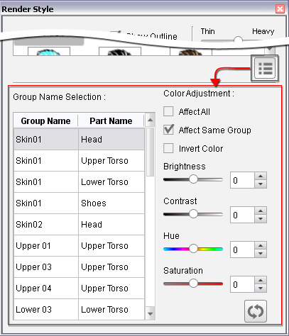 Select an item in the Group Name Selection pane.