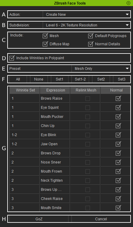 Character Creator Face Tools Panel