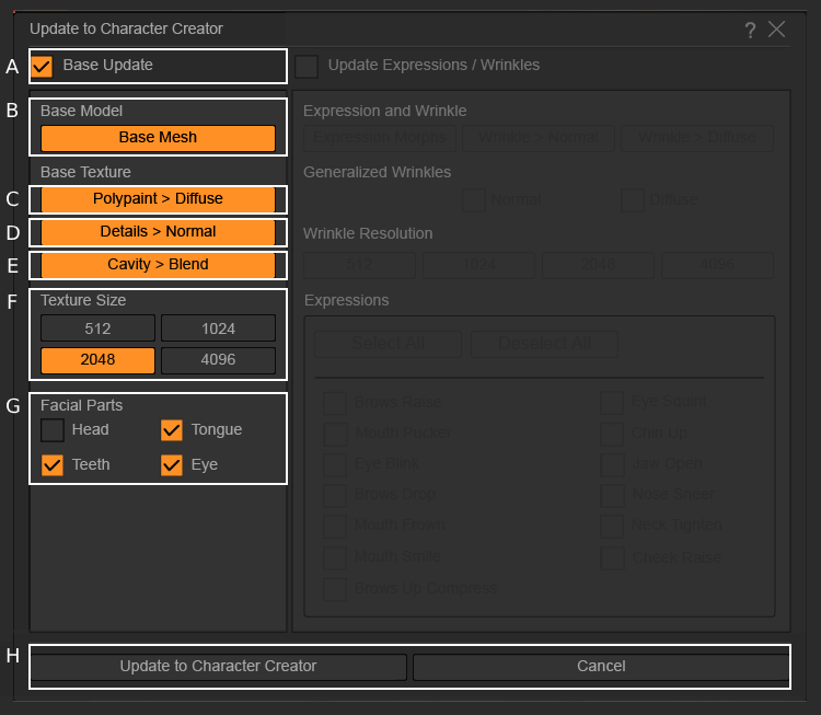 ZBrush Face Tools Update Panel