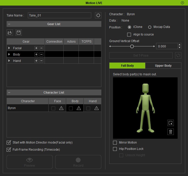 Motion Capture with Motion Live Plugin